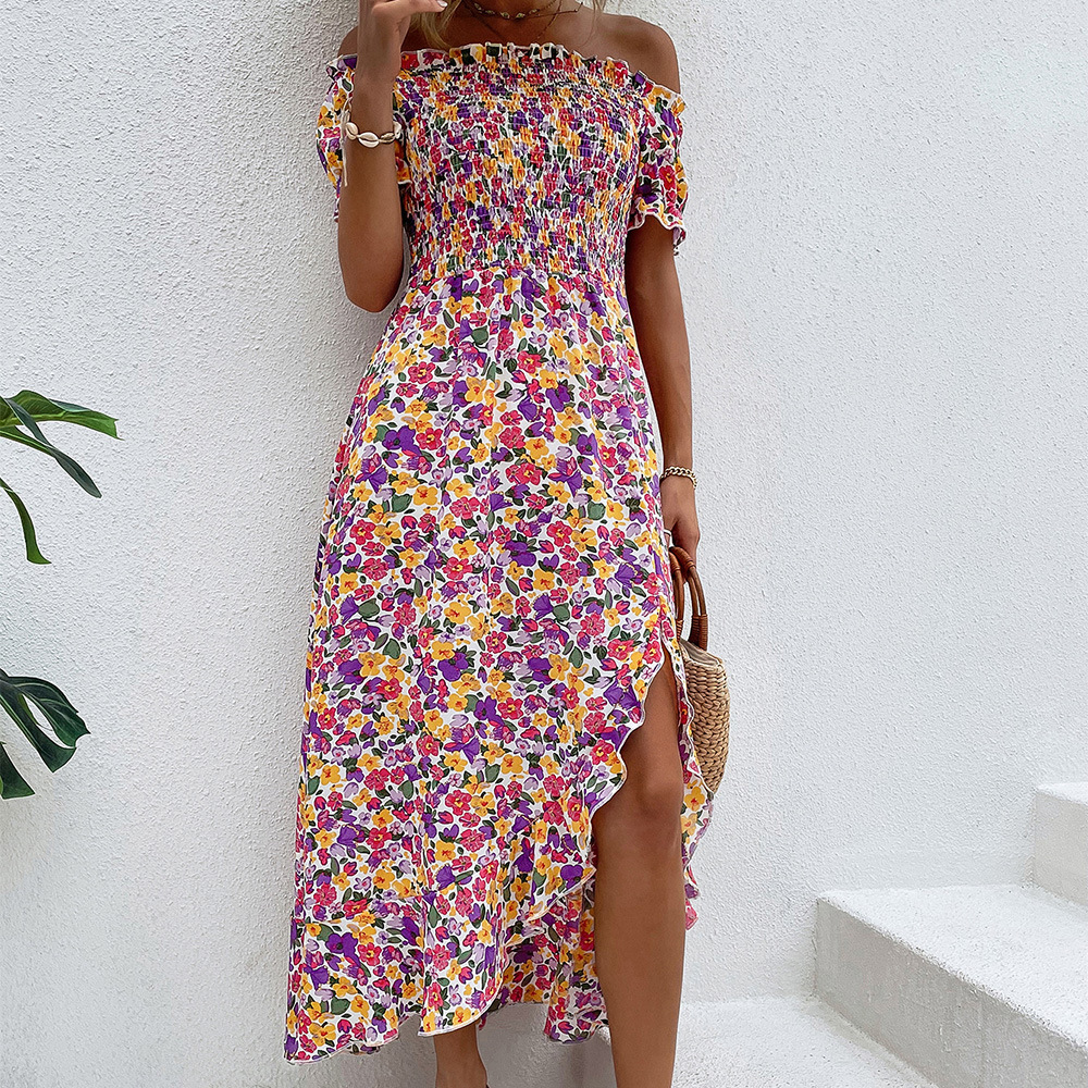 Bohemian Print One-Shoulder Irregular Fashion Elegant Maxi Dress