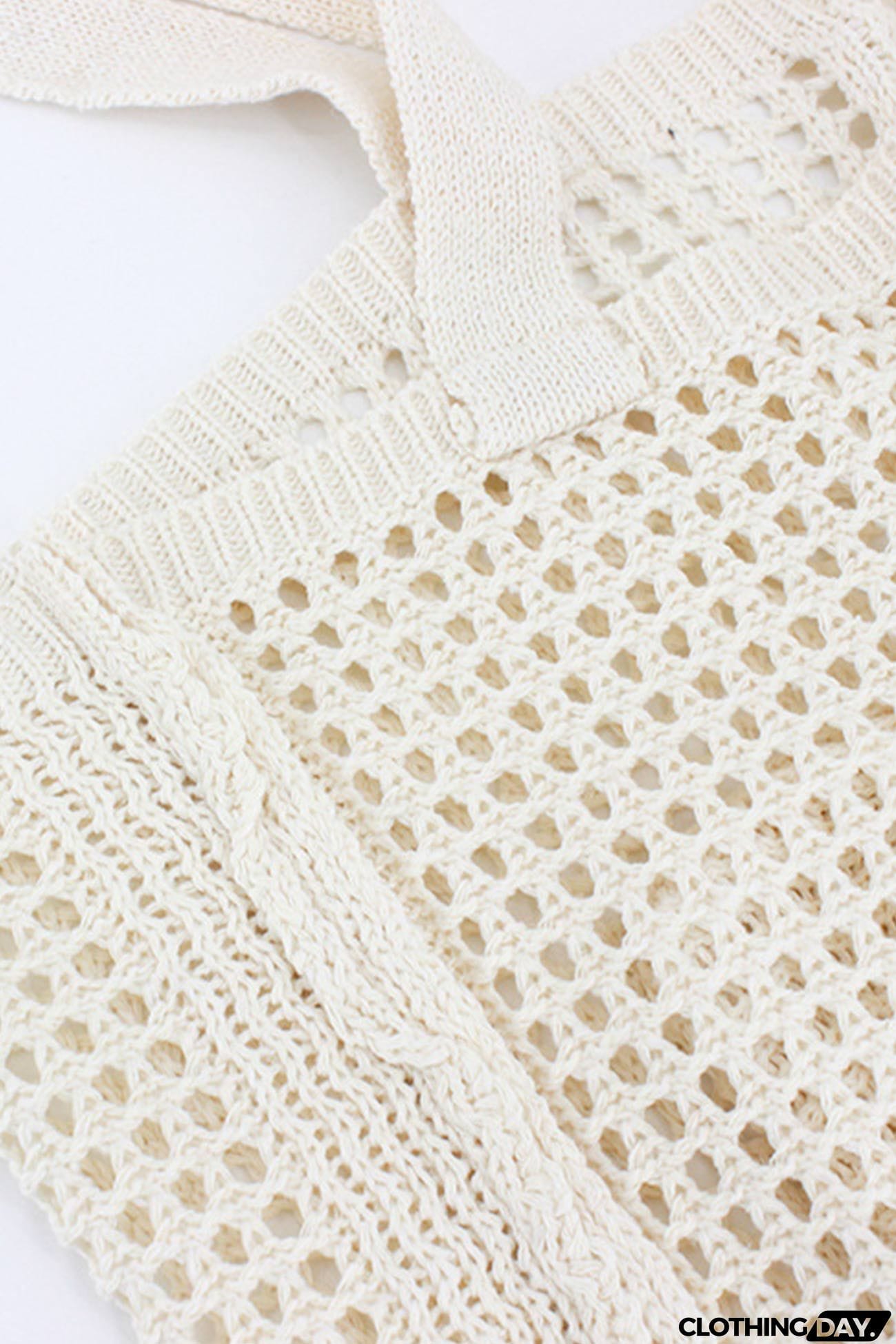 Solid Hollow-out Crochet Tote Bag