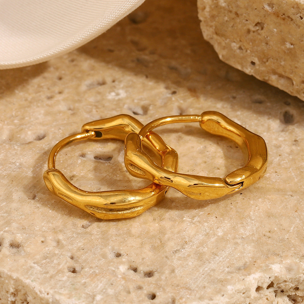 Fashionable Niche Simple Versatile Pattern Earrings Stainless Steel Plated With 18K Gold Irregular Round Ear Buckles