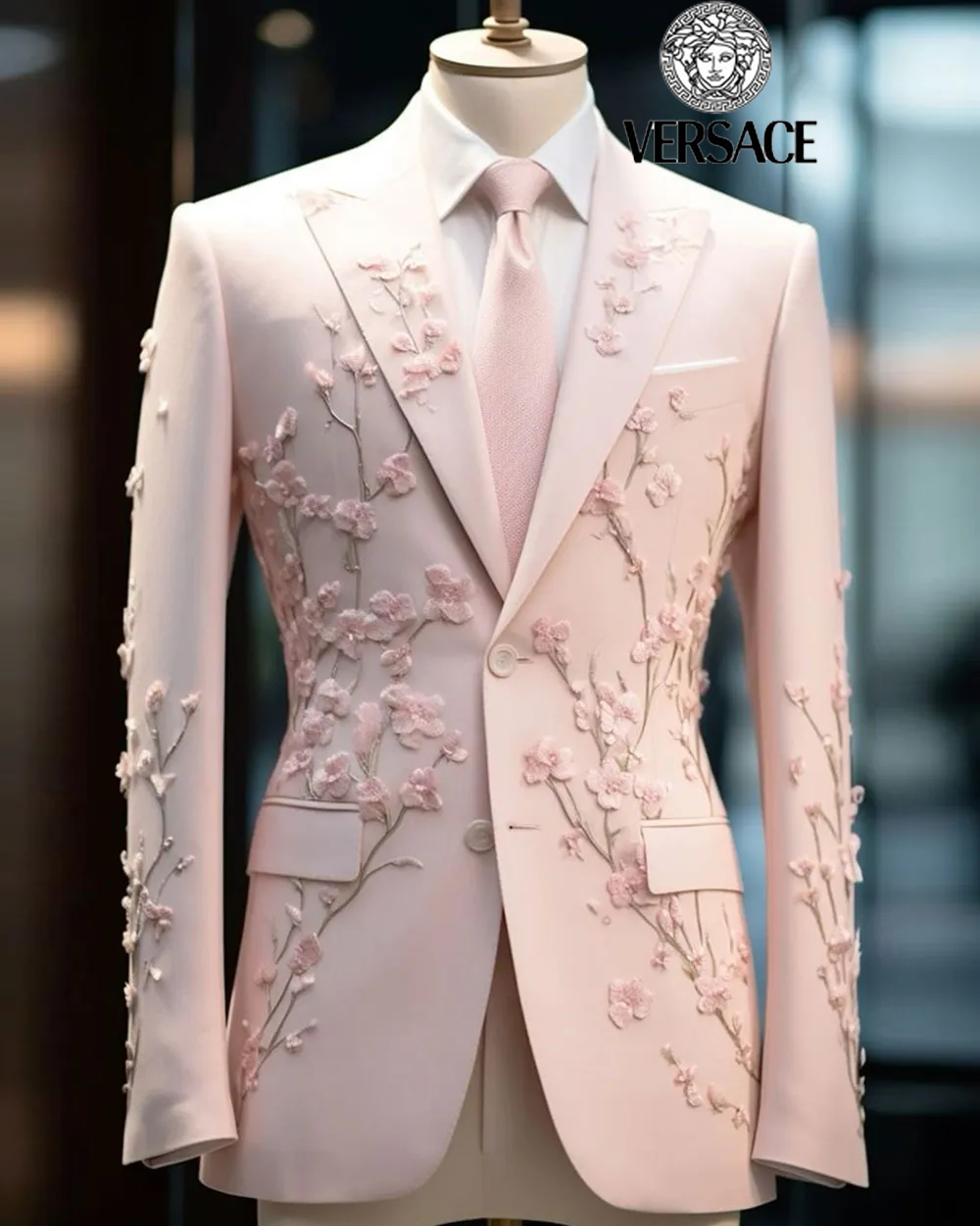【Versace】Rosa Herrenblazer mit gestickter Blume