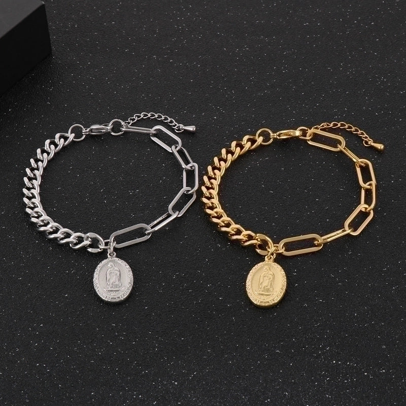 Minimalist Human Star Oval Stainless Steel 18K Gold Plated Bracelets In Bulk