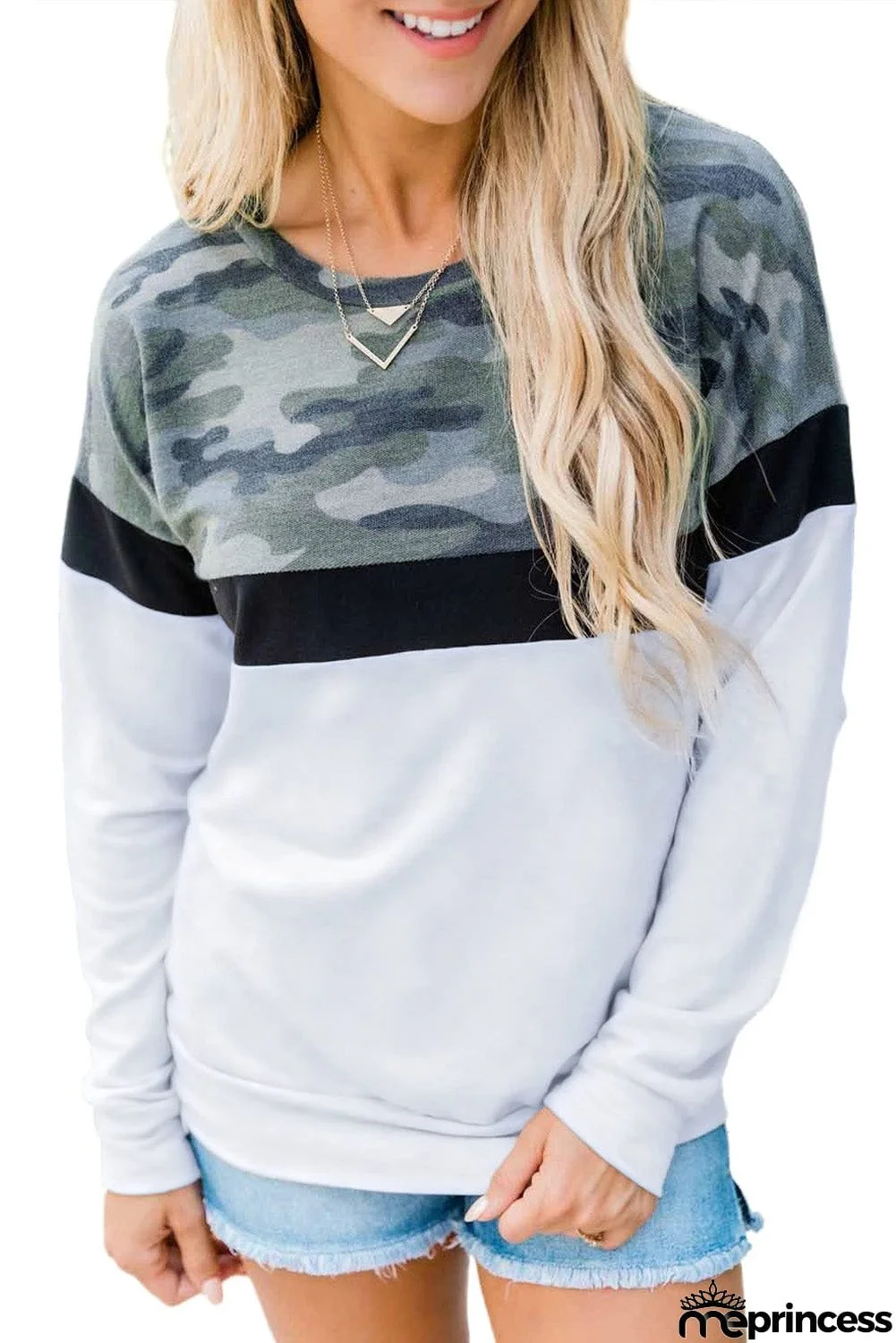 Camouflage Patchwork Long Sleeve Top