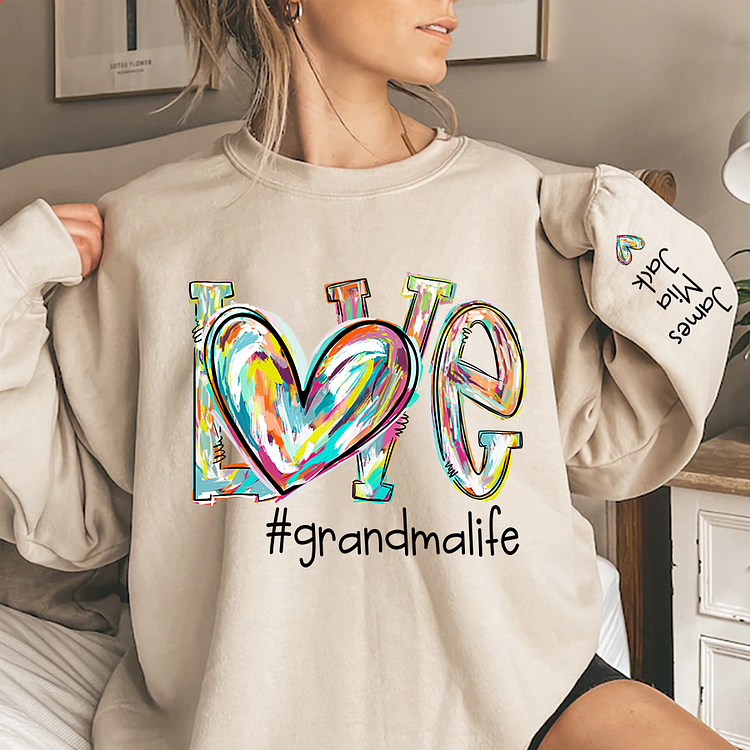 Love Grandma Life Fall Autumn Color Clipart Custom Sweatshirt