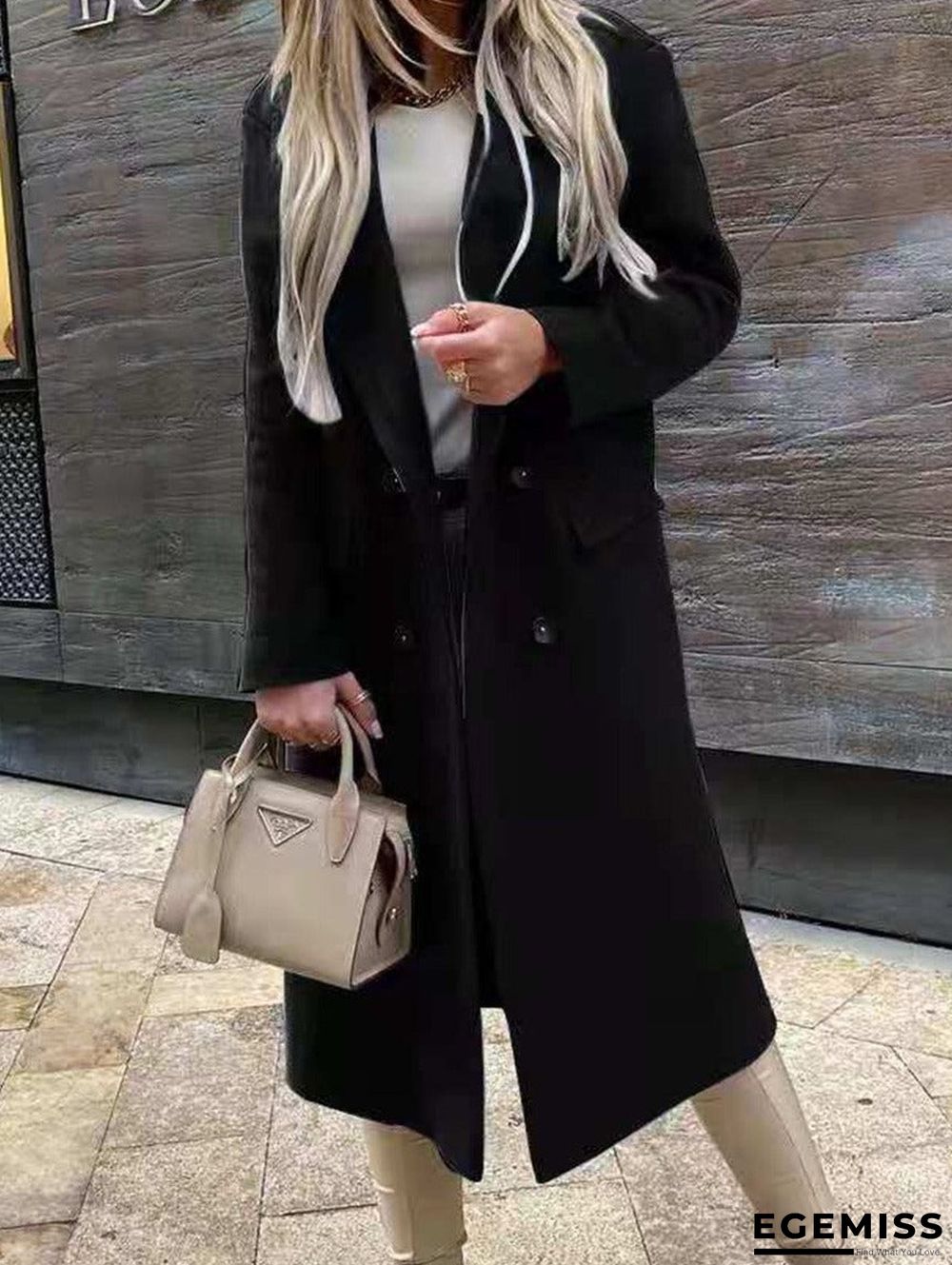 Fashion Casual Plain Lapel Woolen Coat | EGEMISS