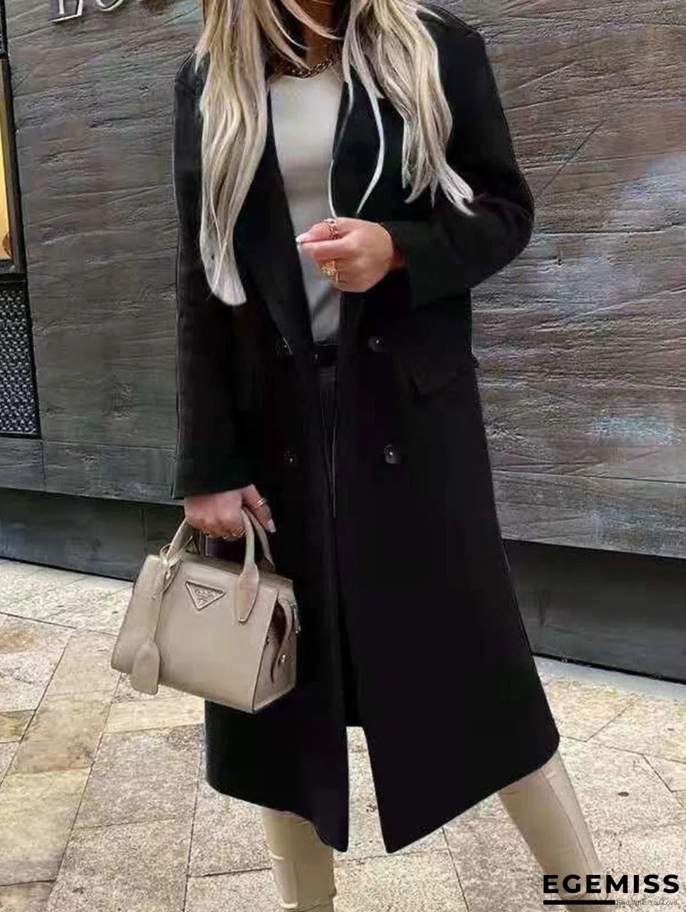 Fashion Casual Plain Lapel Woolen Coat | EGEMISS