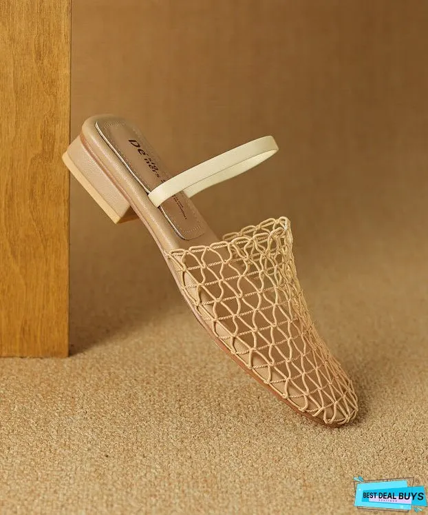Stylish Apricot Hollow Out Splicing Slide Sandals