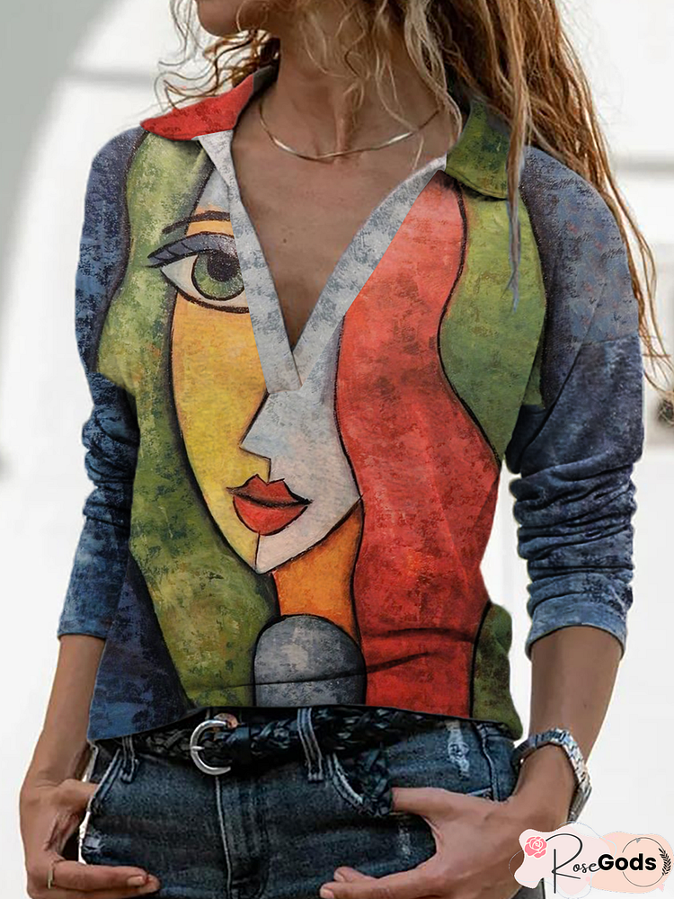 Long Sleeve Casual Abstract Shift Tops