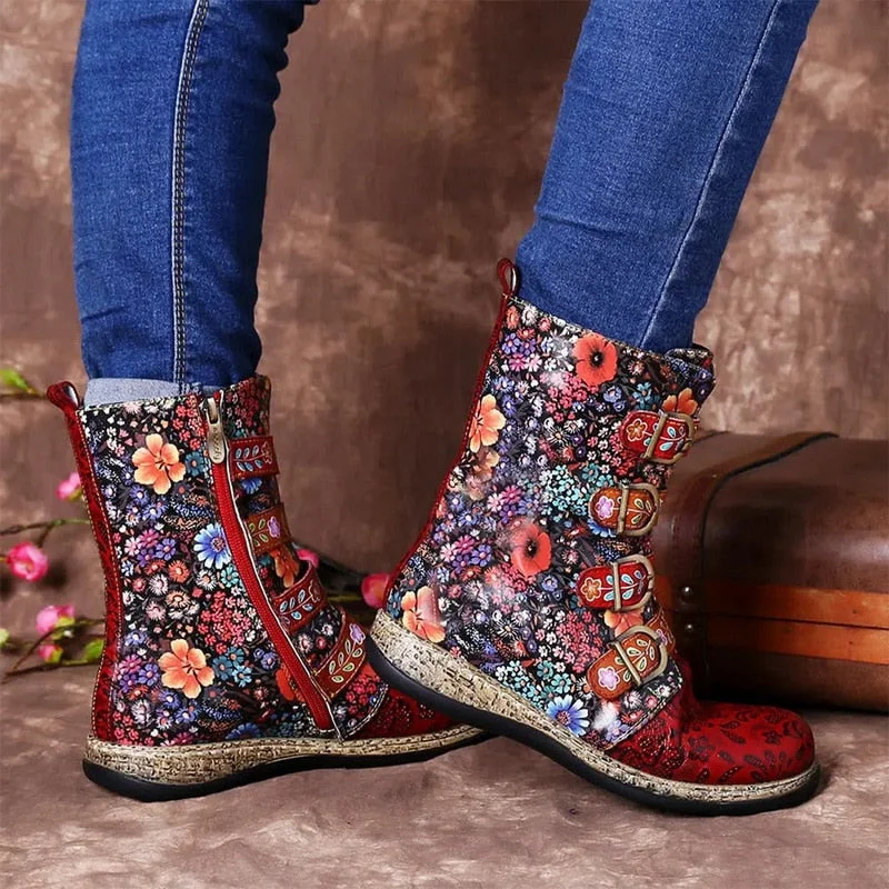 2021 Boots Woman Shoes Western Cowboy Style Europe and  Handsome Retro Small Ladies Floral Boots  Winter Boots Women