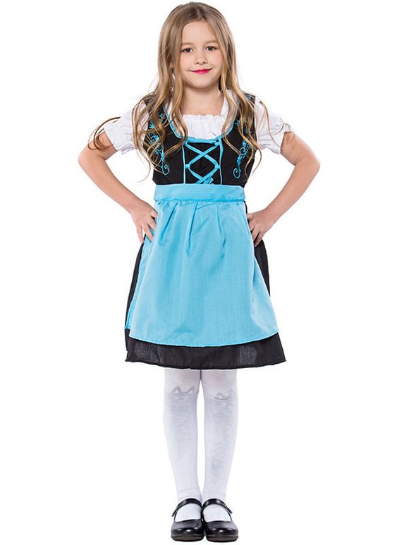 Kids Costumes Color Block Beer Maid Girl Dress With Body Apron Novameme