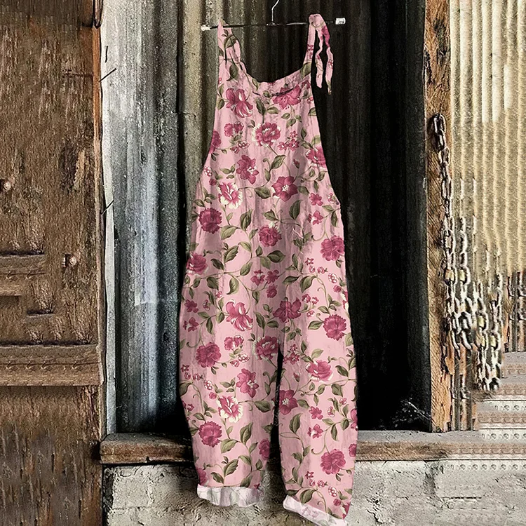 Women's Bohemian Floral Linen Jumpsuit