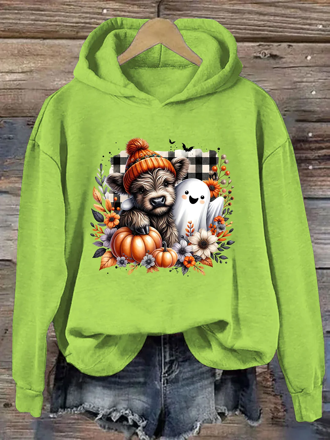 Cute Fall Highland Cow Ghost Hoodie