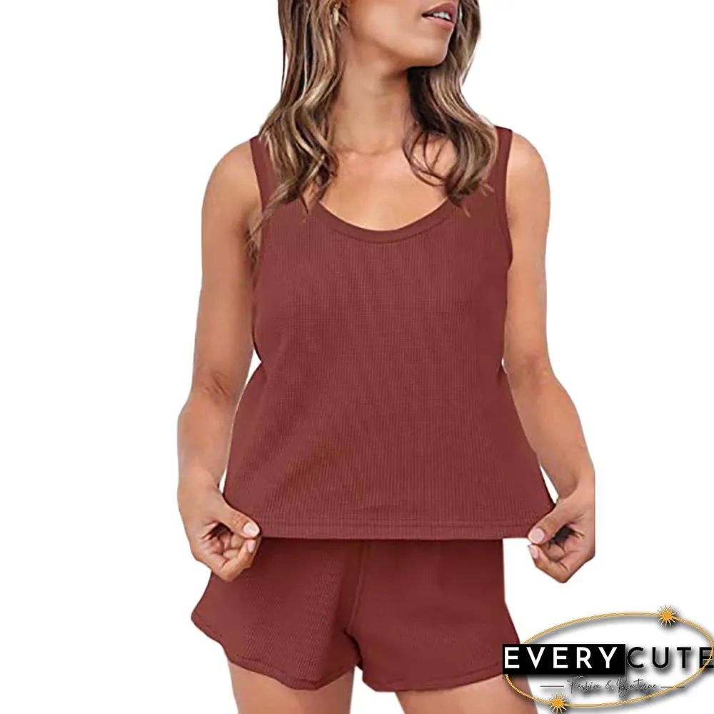 Rust Red Sleeveless Tank with Shorts Lounge Set