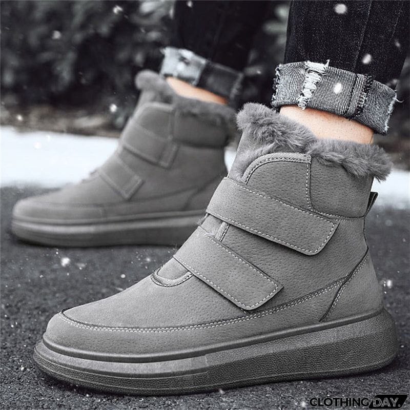 Men's Simple Stitches Rubber Sole Warm Plush Winter Snow Boots