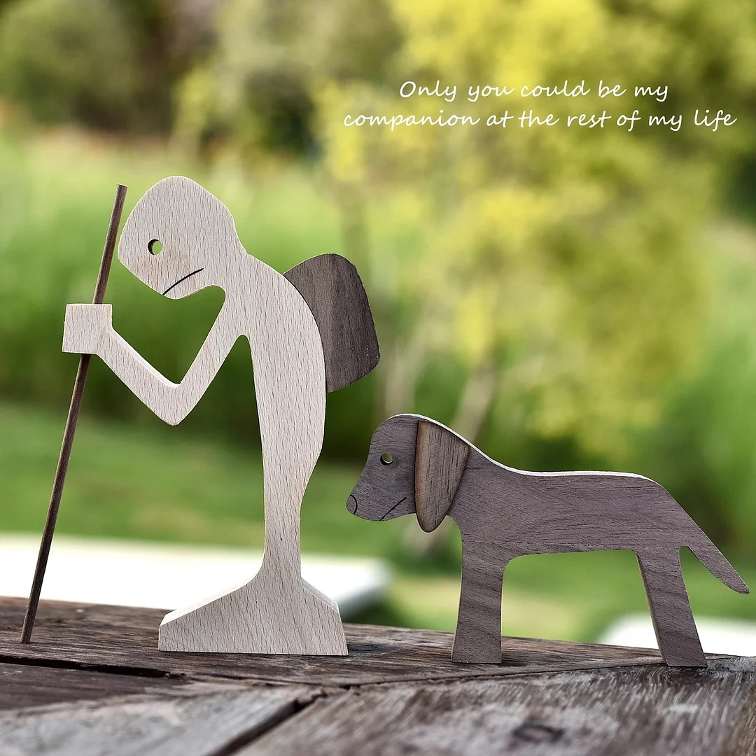 Handmade Wood Dog Decor Sculptures Craft Creative Figurine Ornement Decoration For Bedroom Home Office Decor Gift Natural