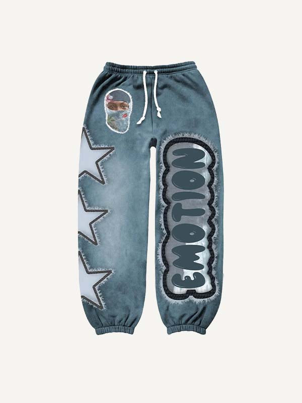 Hooded Figure&Star&Letter Faux Decal Print Print Elastic Waist Pants