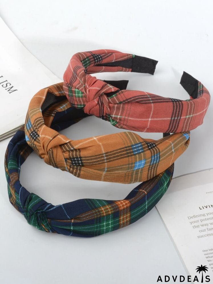 3pcs Plaid Print Knot Decor Headband