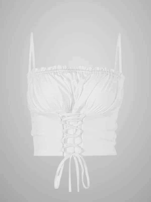 Sexy Slim Shirred Spaghetti Cropped Tank Top
