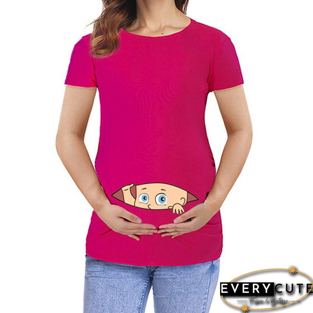 Women's Baby Cartoon Printed Short Sleeve Maternity Pregnancy T-shirt Tops