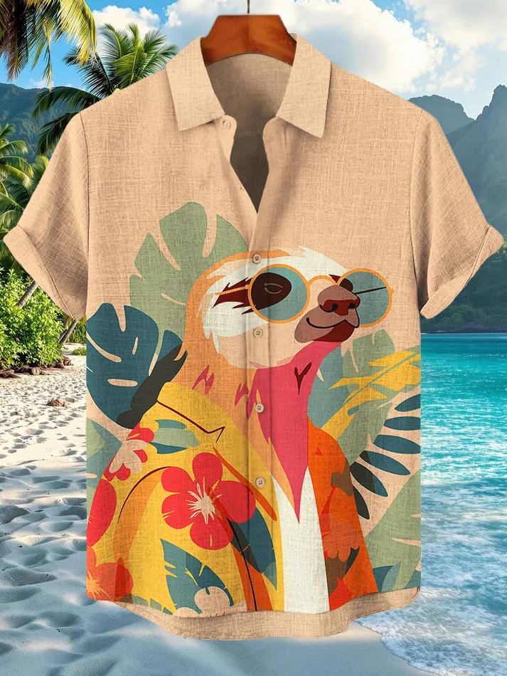 Men's Tropical Sloth Vacation Hawaii Art Print Casual Shirt