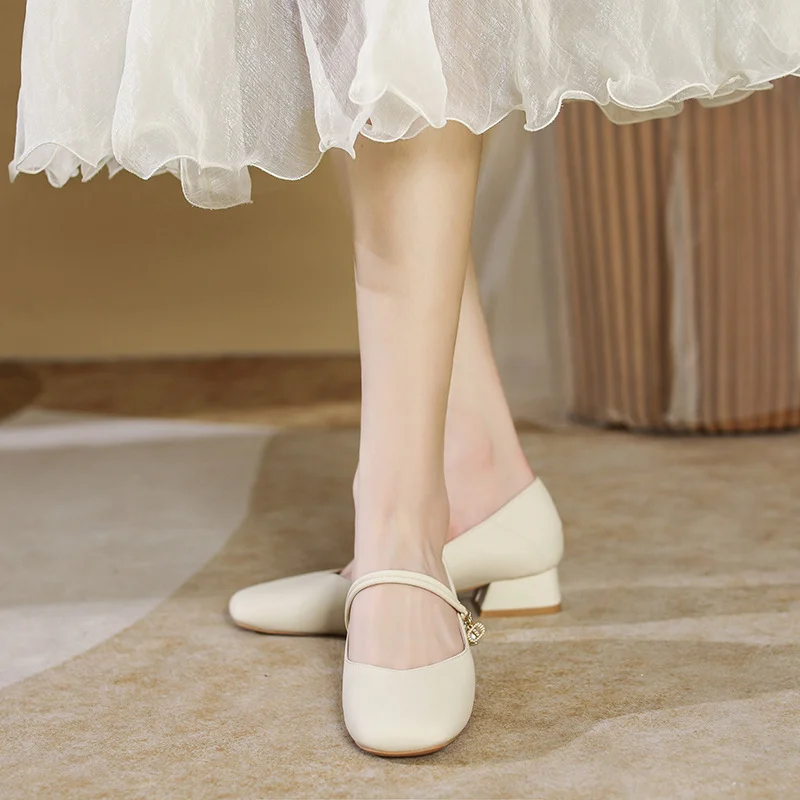 Uveng Uveng Head Mary Jane Shoes Female 2024 New Summer Fairy Wind Elegant In Thick Heel Gentle Silver Single Shoes With Skirt