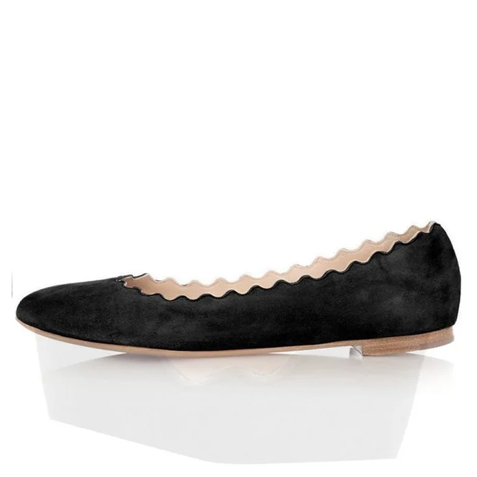 Women's Black Comfortable Flats Round Toe Vegan Suede Shoes |FSJ Shoes