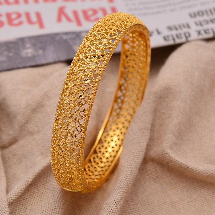 24K 1Pcs Dubai Bride Gold Color Bangles for Womens Ethiopian Bangle Bracelets