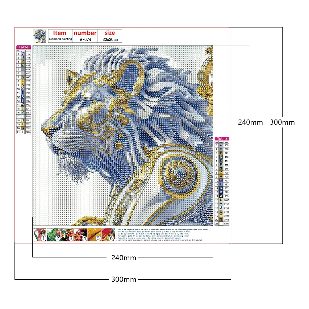 Full Round Diamond Painting 30*30cm - White Lion Handsome Head
