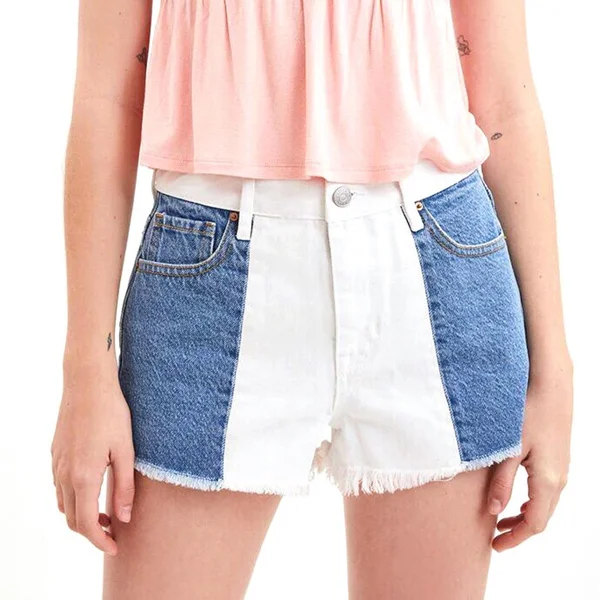 Women Stitched High Stretch Mid Waist Denim Shorts
