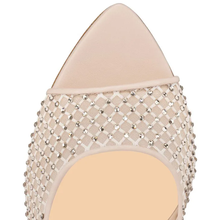 100mm Women's Sandals Pointed Toe Diamonds Mules Red Bottom Heels Slip on Stilettos-vocosishoes