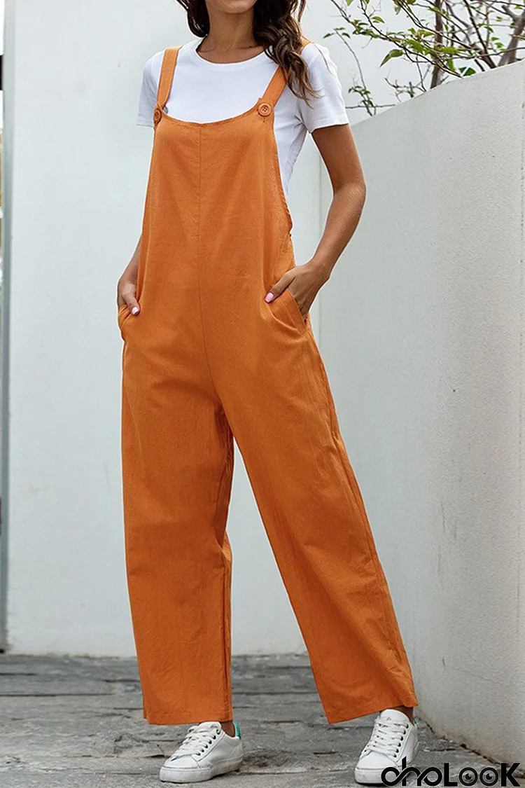 Solid Color Sleeveless Long Pants Jumpsuits