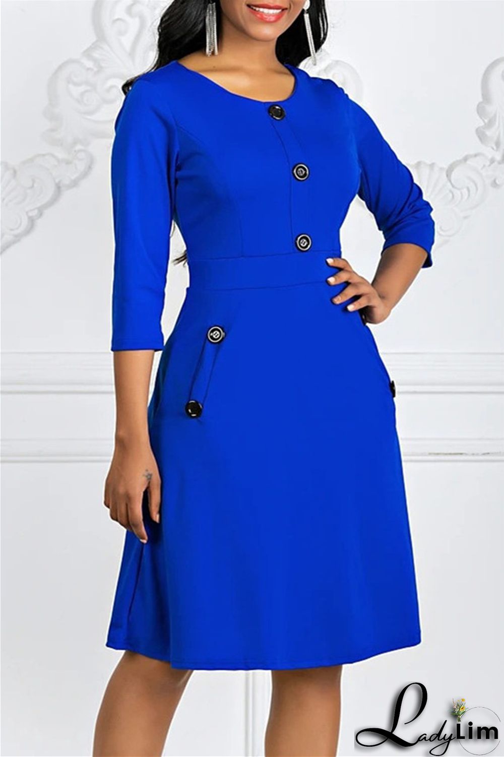 Purple Fashion Casual Solid Patchwork O Neck A Line Dresses