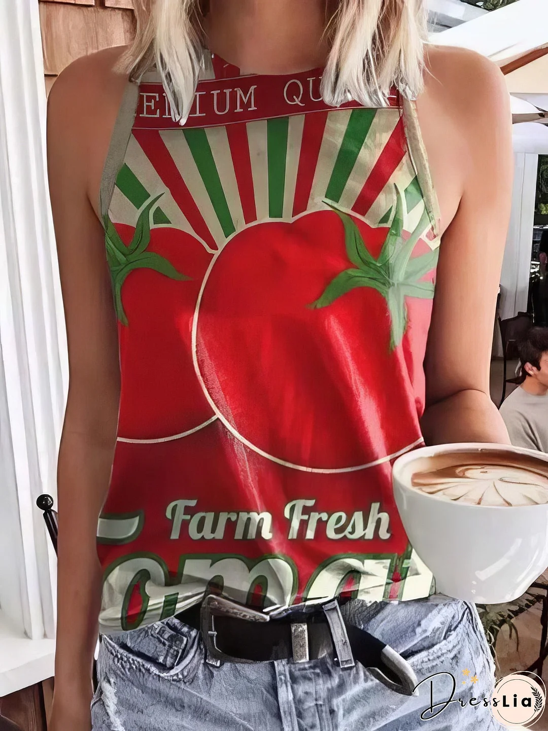 Printed Round Neck Slim Tank Top