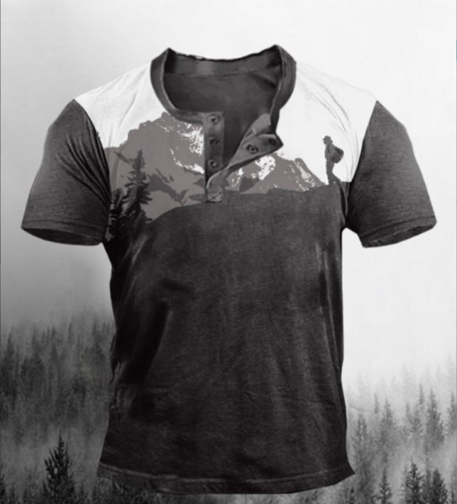Men's Outdoor Walking Henley Collar Breathable Short-Sleeved Shirt