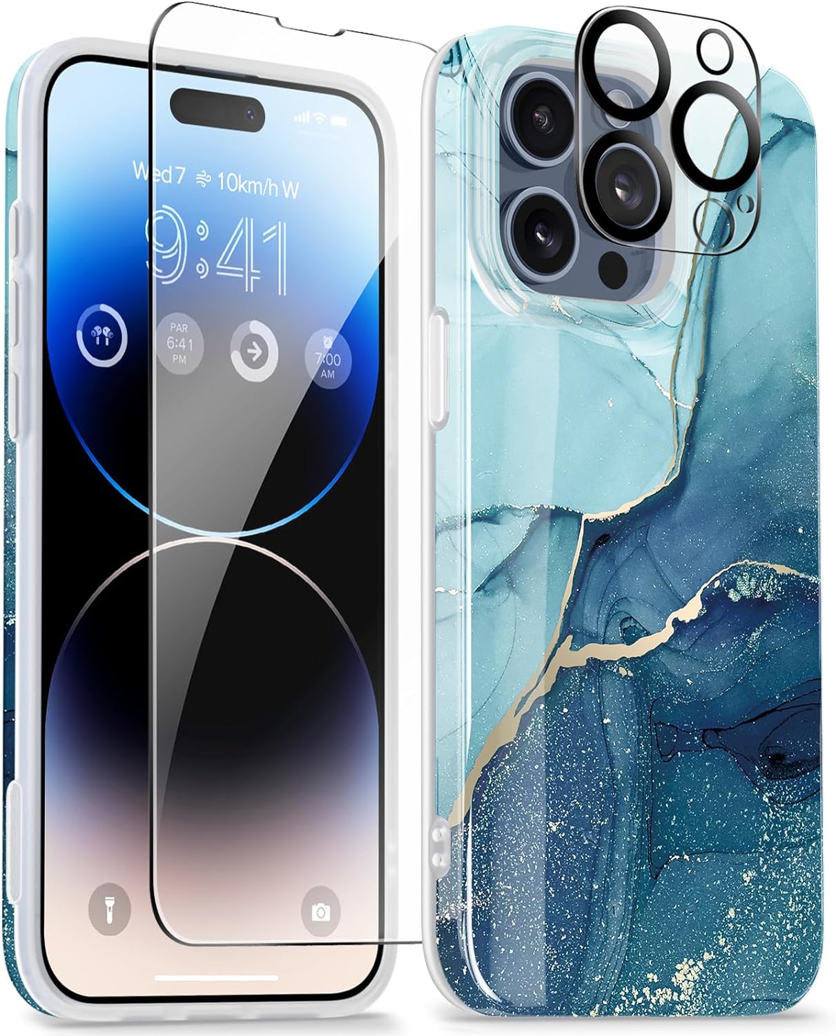 PorCaseMall 15 Pro Max Case Marble Design Slim Soft TPU Cover (Navy Blue)