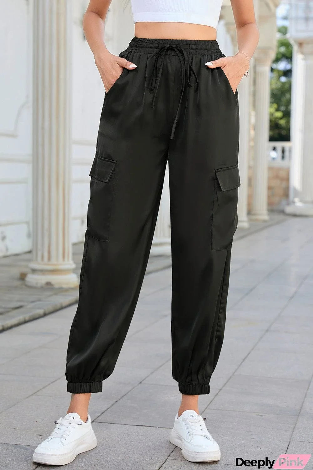 Long Tie Waist Pocketed Pants