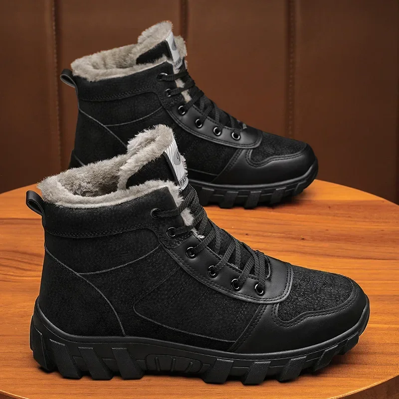 Upvalidator shoes for mens dress Winter Men Boots Casual Warm Ankle Boots Shoes for Man Sneakers Plush Fur Lace Up Footwear Comfortable Platform Snow Boots