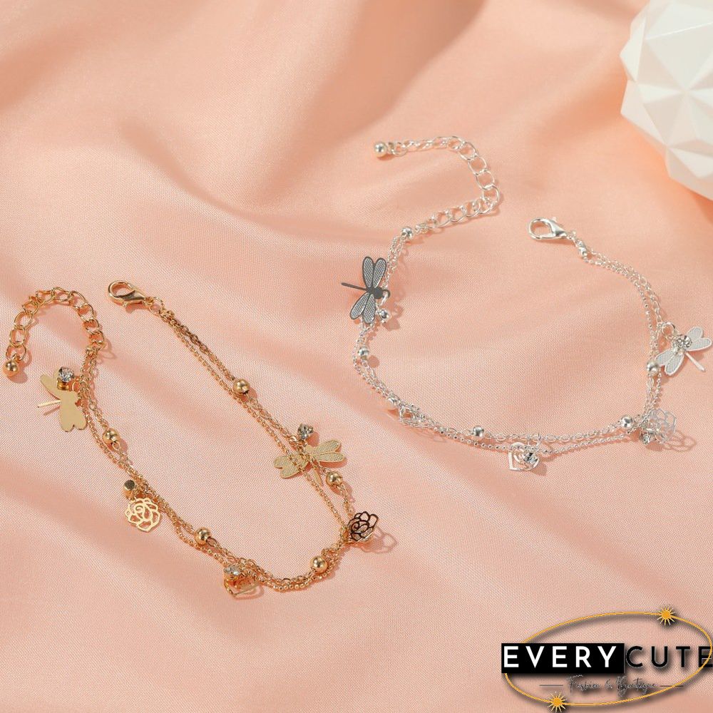 Holiday Style Beach Rose Dragonfly Zircon Multilayer Anklet