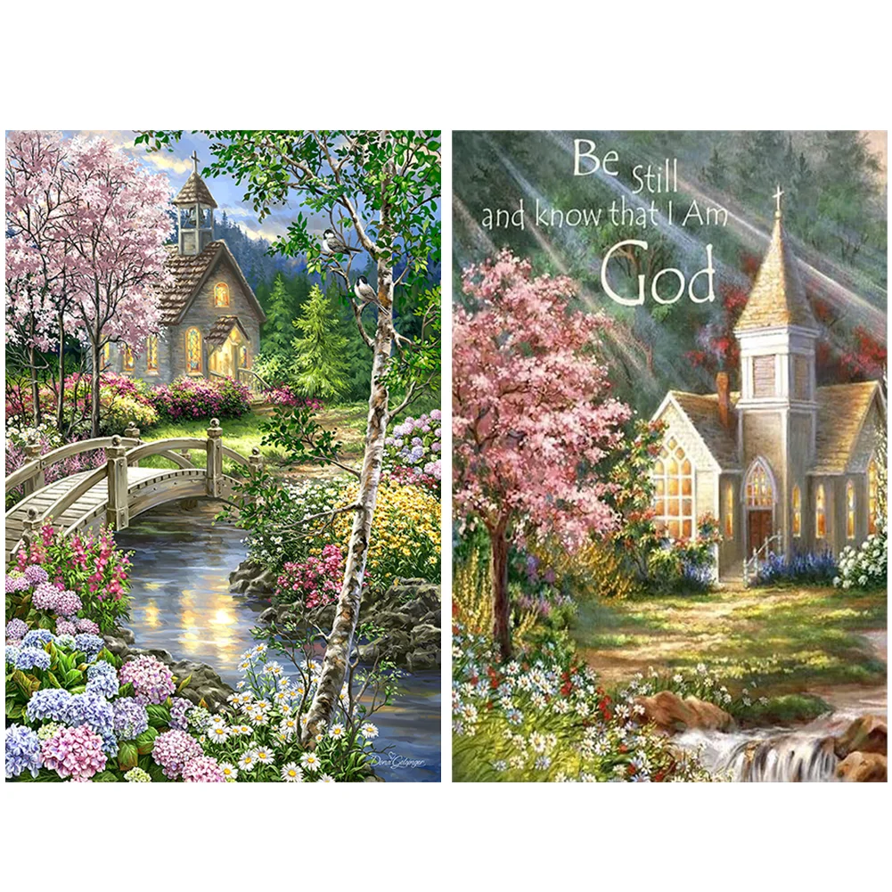 2pcs Diamond Painting - Full Round Drill - Village Castle(Canvas|40*60cm)