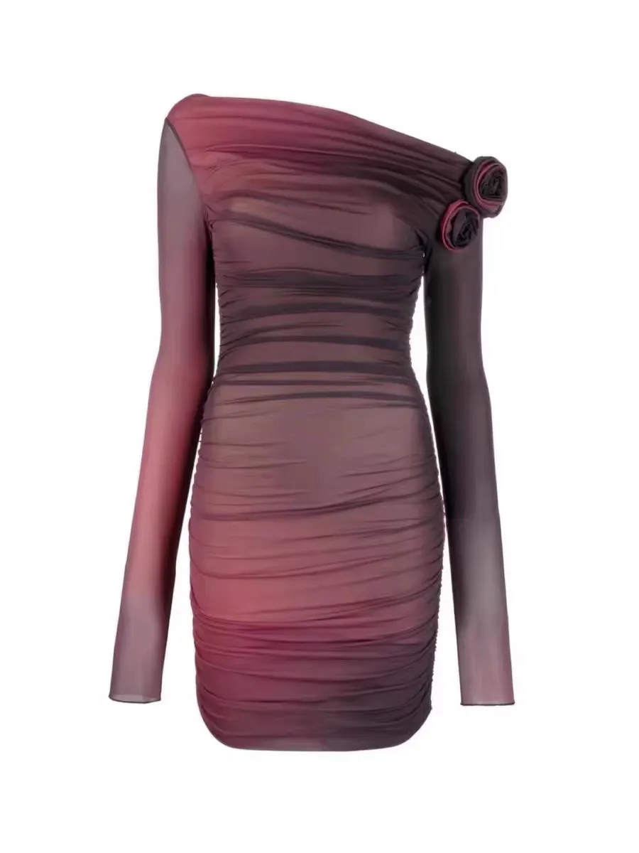 Brownm Yujie Style Dress Spring 2025 New Sexy Hottie Fashion Shoulder Brae Folding Short Dress Girl