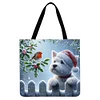(US Only)4pcs Christmas Linen Tote Bag Handbag Large Capacity Women Shopping Shoulder Bag