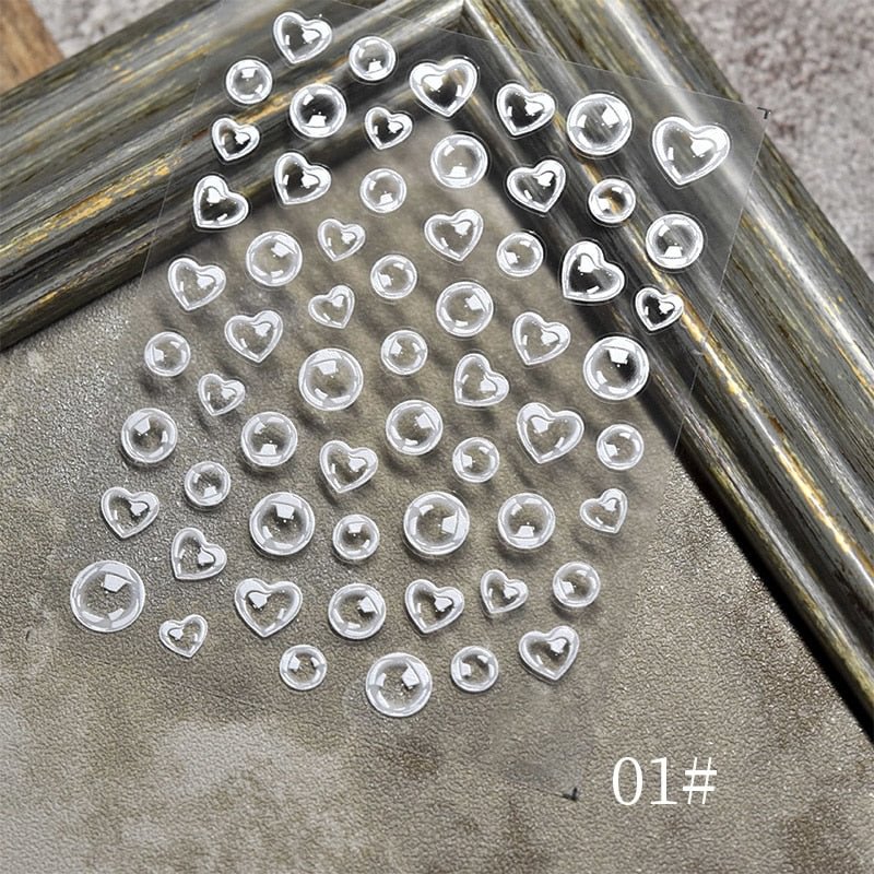 Water Drop Design Transfer 3D Nail Stickers Bohemia Transparent Sliders White Love Heart Series Nail Art Decal Decoration