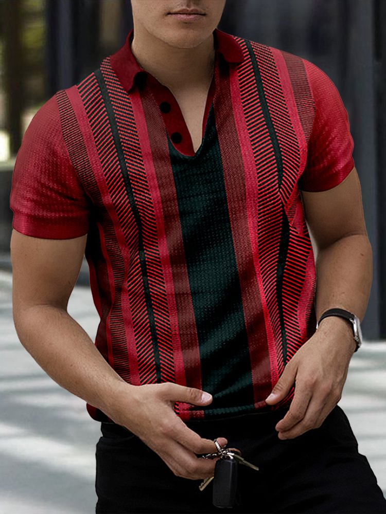 Casual fashion striped knitted men's polo shirt