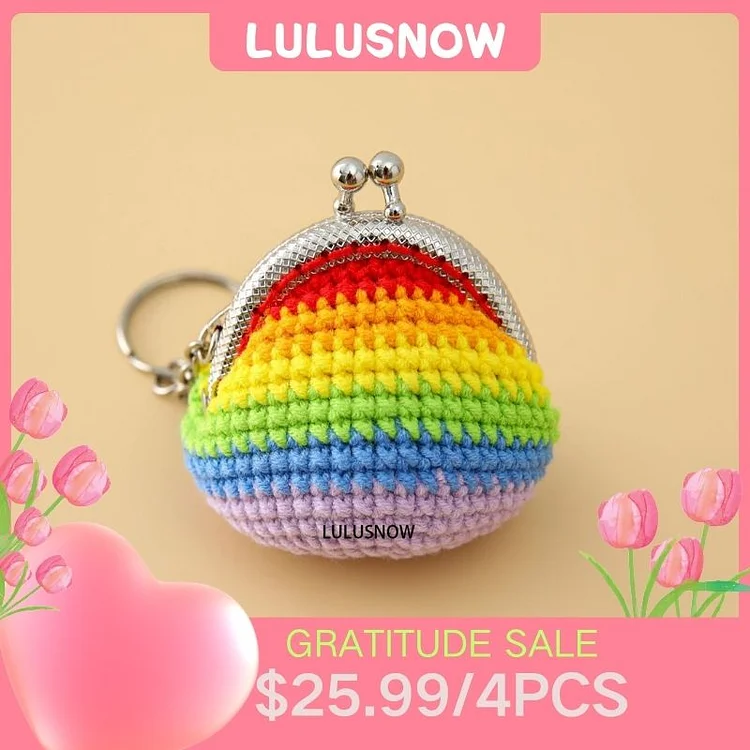 Lulusnow Handmade  Rainbow Small Money Pouch Crochet Coin Purse Keychain Bag Pendant Gift for Her/Friend/Kids/Christmas/Easter