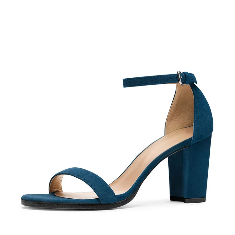 Navy Suede Ankle Strap Block Heel Sandals Vdcoo