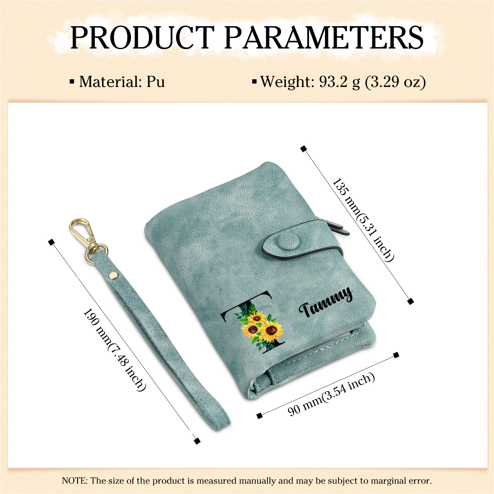 Portafoglio in PU pelle girasole con 1 letetra & 1 testo & 1 nome & 1 foto personalizzati per mamma/nonna