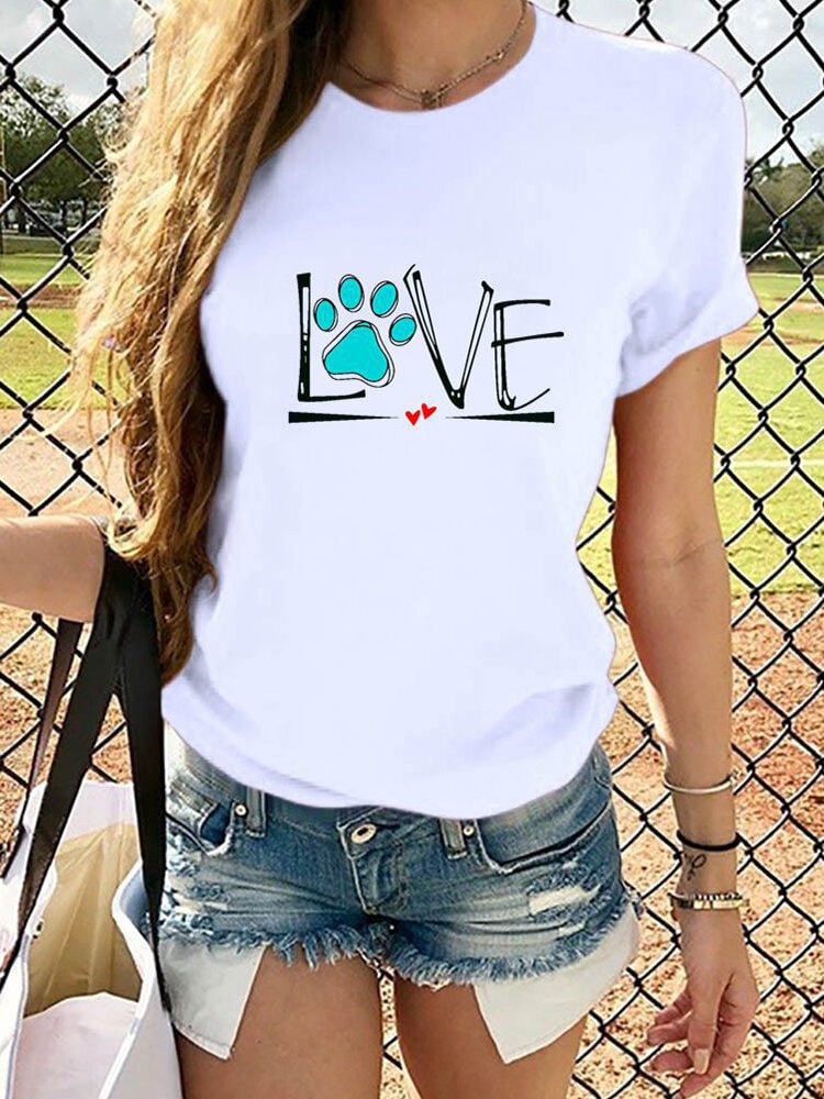 Letter Love Print Short Sleeve T shirt For Women P1671227