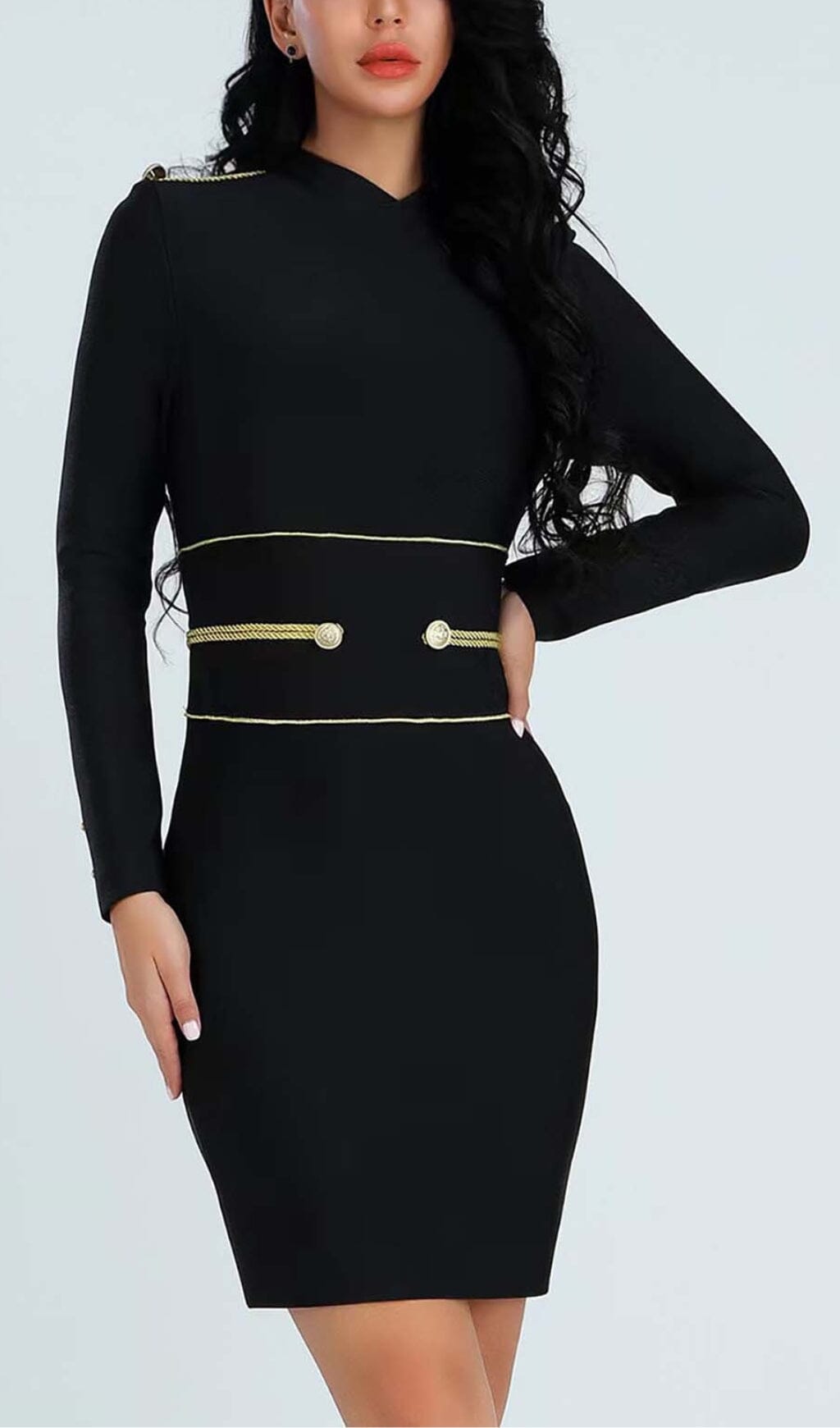 Long Sleeve Bandage Mini Dress In Black Flowering Girl