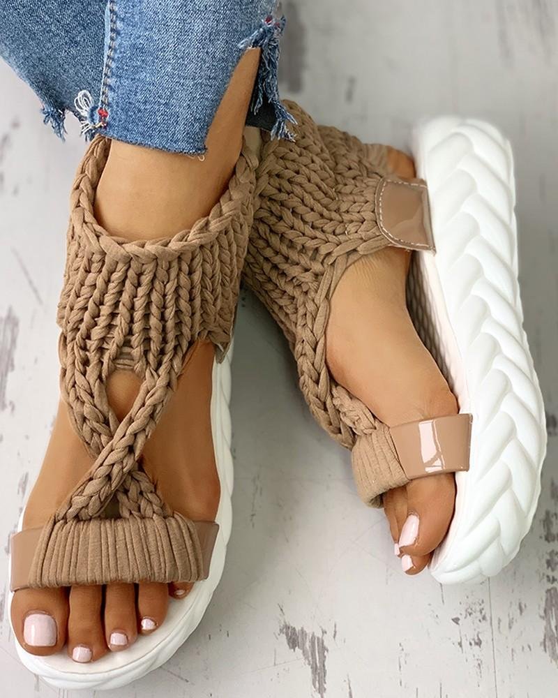 Knitted Cutout Crisscross Muffin Sandals