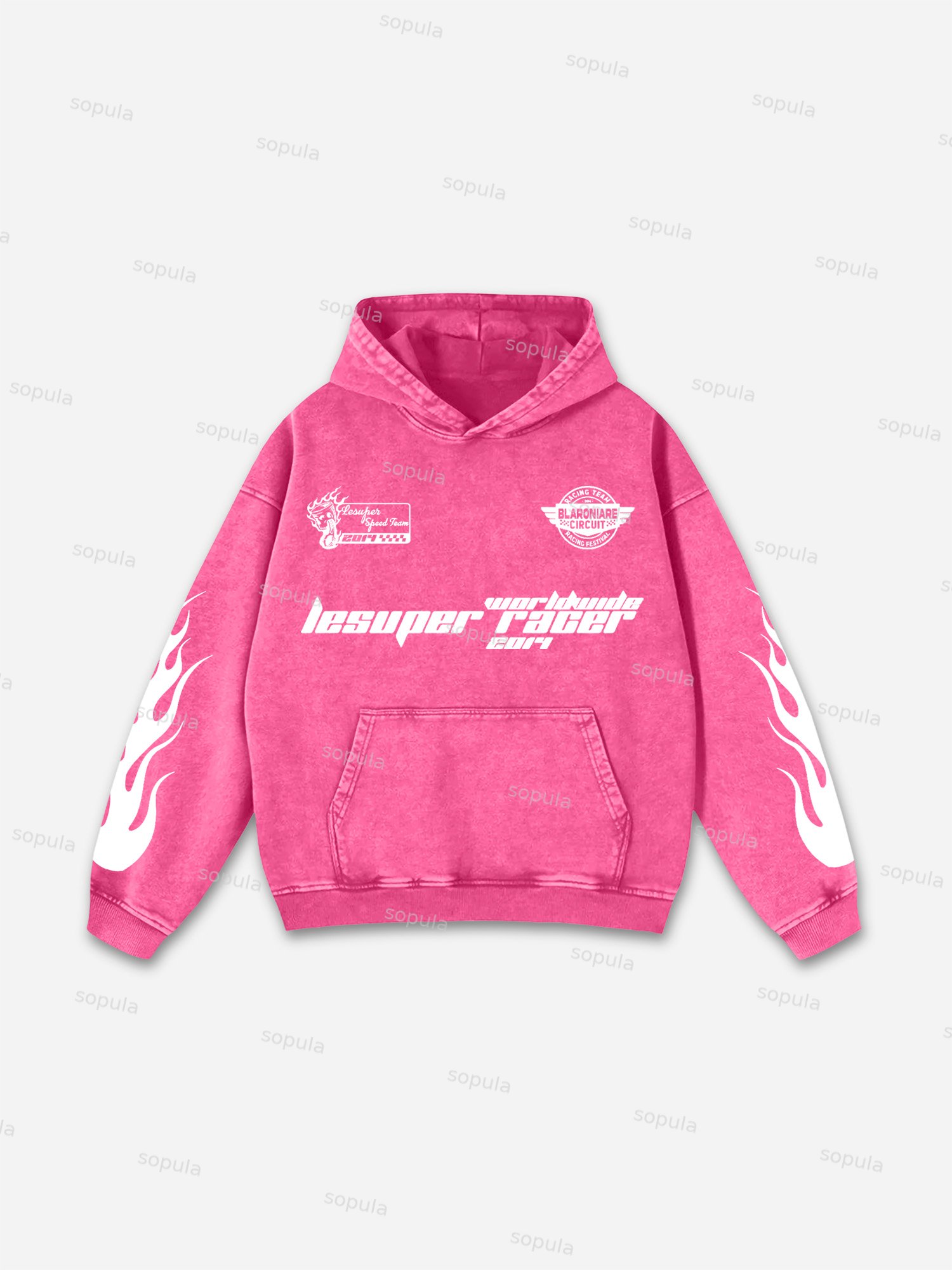 Sopula Vintage Lesuper Racer On The Way Graphic Acid Washed Oversized Hoodie - SOPULA