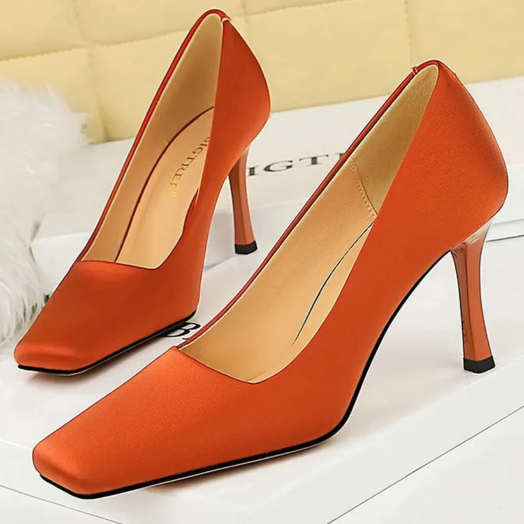 Spring Women Pumps Silks Satins High Heels 8.5 Cm